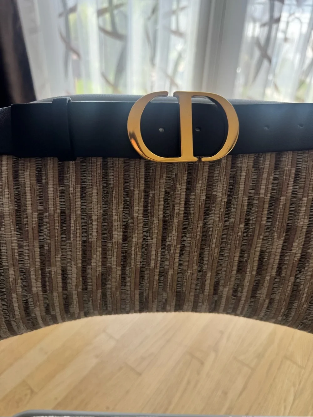 Dior Black Leather Belt with Gold CD Buckle